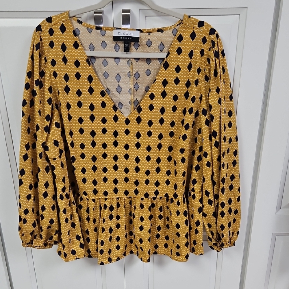 Eloquii Mustard and Black Cotton Geometric Blouse